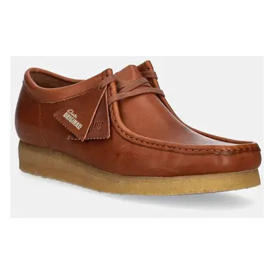 Kožené polobotky Clarks Originals Wallabee pánské, hnědá barva, 26179323