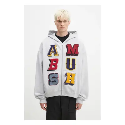 Mikina AMBUSH Zip Up Sweatshirt pánská, šedá barva, s kapucí, s aplikací, BMBE003F24FLE0020505