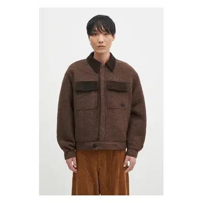 Vlněná bunda Filling Pieces Box Jacket hnědá barva, přechodná, oversize, 78614121933