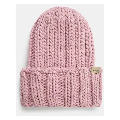 Vlněná čepice Woolrich Chunky Beanie růžová barva, z husté pleteniny, CFWWAC0196FRUF0766