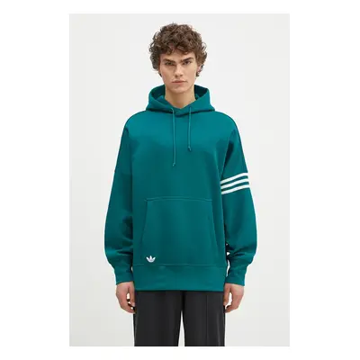 Mikina adidas Originals Neuclassics C Hoodie pánská, zelená barva, s kapucí, s aplikací, JF9140