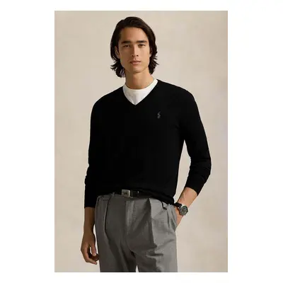 Vlněný svetr Polo Ralph Lauren RWS-Longsleeve pánský, černá barva, lehký, 710946142