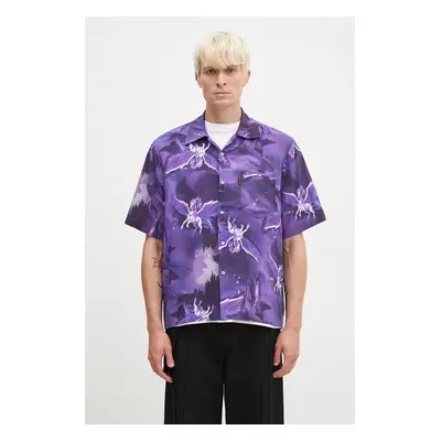 Košile Aries Pegasus Hawaiian Shirt pánská, fialová barva, relaxed, s klasickým límcem, AR401040