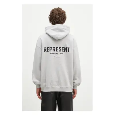 Bavlněná mikina Represent Represent Owners Club Hoodie pánská, šedá barva, s kapucí, s potiskem,