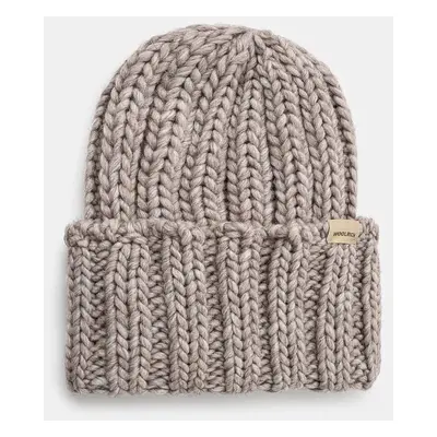 Vlněná čepice Woolrich Chunky Beanie šedá barva, z husté pleteniny, CFWWAC0196FRUF0766