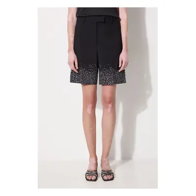 Vlněné šortky JW Anderson Crystal Hem Tailored Shorts černá barva, s aplikací, high waist, SR009