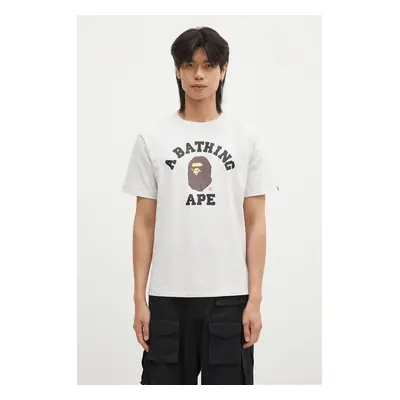 Bavlněné tričko A Bathing Ape COLLEGE TEE šedá barva, s potiskem, 1K80110001