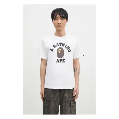 Bavlněné tričko A Bathing Ape COLLEGE TEE bílá barva, s potiskem, 1K80110001