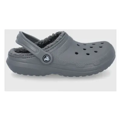 Pantofle Crocs CLASSIC LINED CLOG šedá barva, ASSIC.LINED.CLOG.203591-ELECTRIC.P