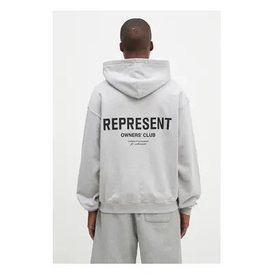 Bavlněná mikina Represent Represent Owners Club Zip Hoodie pánská, šedá barva, s kapucí, s potis