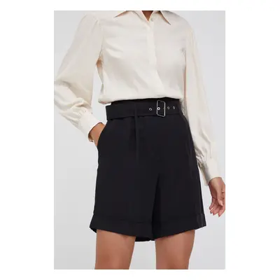 Kraťasy Woolrich dámské, černá barva, hladké, high waist, CFWWSH0020FRUT3043-100