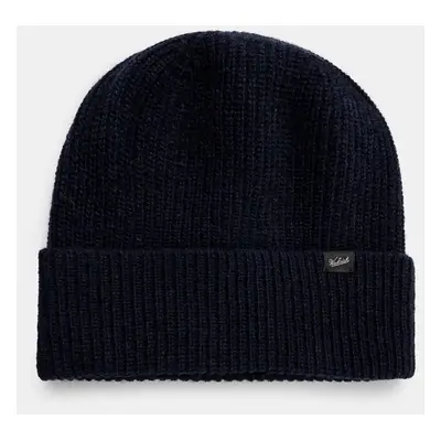 Vlněná čepice Woolrich Knitted Ribbed Beanie tmavomodrá barva, CFWOAC0331MRUF0659