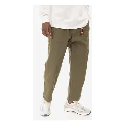 Bavlněné kalhoty Gramicci Loose Tapered Pant zelená barva, široké, medium waist