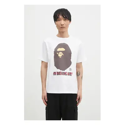 Bavlněné tričko A Bathing Ape KATAKANA BY BATHING APE TEE bílá barva, s potiskem, 1K80110026