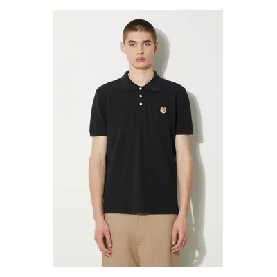 Bavlněné polo tričko Maison Kitsuné Fox Head Patch Regular Polo černá barva, s aplikací, LM00208