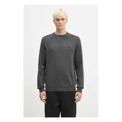 Vlněný svetr Fred Perry Classic Crew Neck Jumper pánský, šedá barva, lehký, K9601.R85