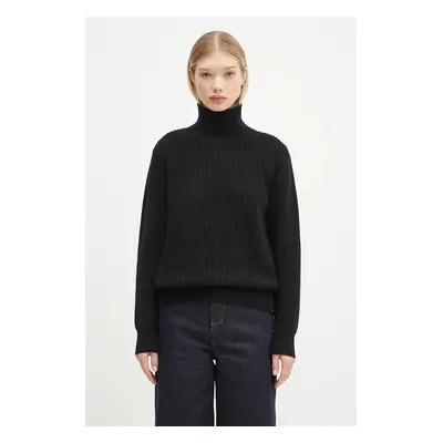 Vlněný svetr Woolrich Canberra Turtleneck dámský, černá barva, hřejivý, s golfem, CFWWKN0329FRUF