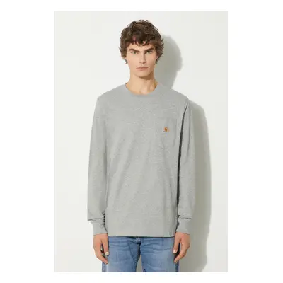 Bavlněné tričko s dlouhým rukávem Carhartt WIP Longsleeve Pocket šedá barva, I030437.V6XX