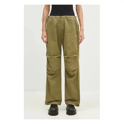 Kalhoty Alpha Industries Cargo Jogger Pant dámské, zelená barva, široké, high waist, 148024