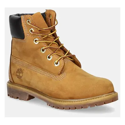 Kožené boty Timberland Premium 6 Inch dámské, hnědá barva, na plochém podpatku, lehce zateplené,