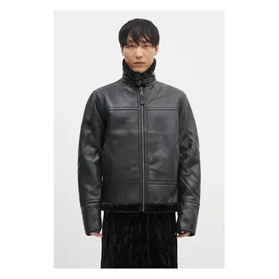 Kožená bunda Alpha Industries B3 Leather pánská, černá barva, přechodná, 148114