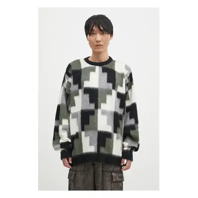 Svetr s příměsí mohéru Marcelo Burlon AOP Damier Cross Knit Crew šedá barva, CMHE036F24KNI001066