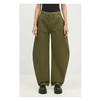 Bavlněné kalhoty Alpha Industries Field Pant zelená barva, široké, high waist, 148021