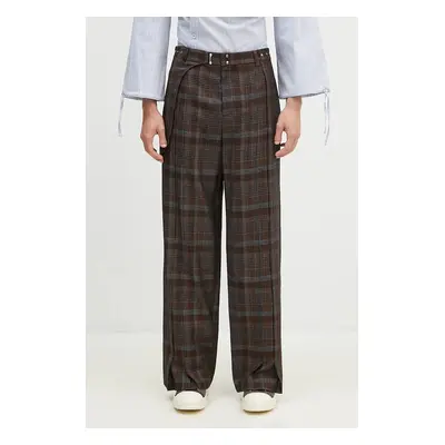 Vlněné kalhoty Andersson Bell Soe Check Wrap Trousers hnědá barva, jednoduché, apa753ml