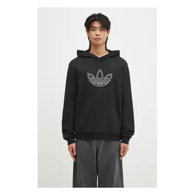 Bavlněná mikina adidas Originals Outline Hoodie pánská, černá barva, s kapucí, s aplikací, JJ150