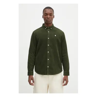 Manšestrová košile Carhartt WIP Longsleeve Madison Cord Shirt zelená barva, regular, s límečkem 