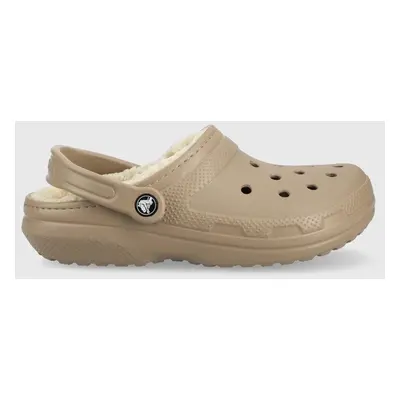 Pantofle Crocs Classic Lined Clog hnědá barva, 203591.2YB-MSHR.BONE