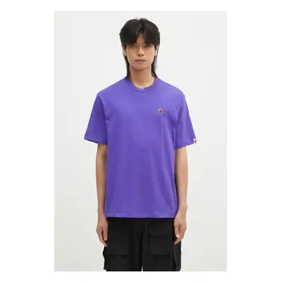 Bavlněné tričko A Bathing Ape ONE POINT RELAXED FIT TEE fialová barva, 1K80110345