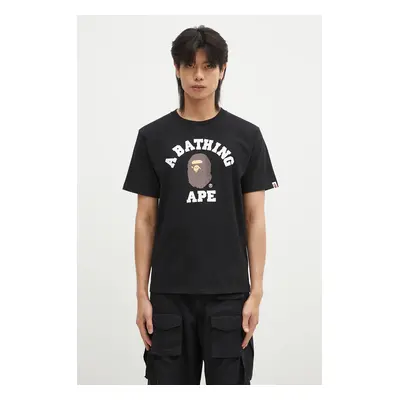 Bavlněné tričko A Bathing Ape COLLEGE TEE černá barva, s potiskem, 1K80110001