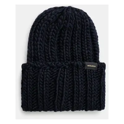 Vlněná čepice Woolrich Chunky Beanie tmavomodrá barva, z husté pleteniny, CFWWAC0196FRUF0766