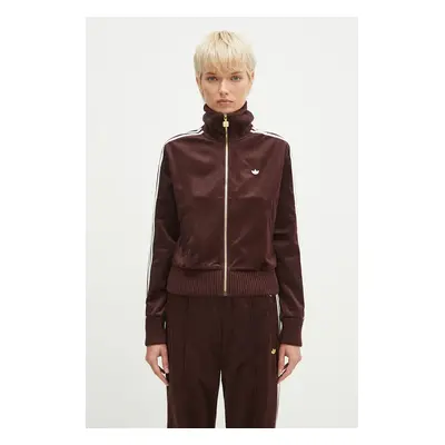 Mikina adidas Originals Velvet Tracktop dámská, hnědá barva, s aplikací, IX1059