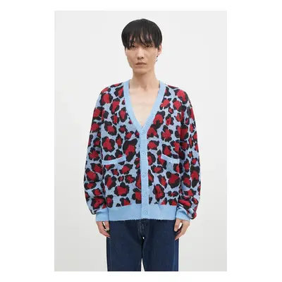 Svetr s příměsí vlny ICECREAM Leopard Print Knitted Cardigan červená barva, IC24324