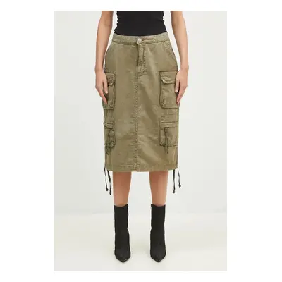 Bavlněná sukně Alpha Industries zelená barva, midi, 148068