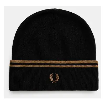 Vlněná čepice Fred Perry Twin Tipped Merino Wool Beanie černá barva, z tenké pleteniny, C9150.S7