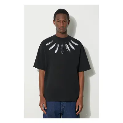 Bavlněné tričko Marcelo Burlon Collar Feathers Over černá barva, s potiskem, CMAA054S24JER006100