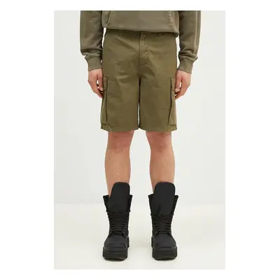 Bavlněné šortky Woolrich Gabardine Cargo Short zelená barva, CFWOSH0051MRUT3665