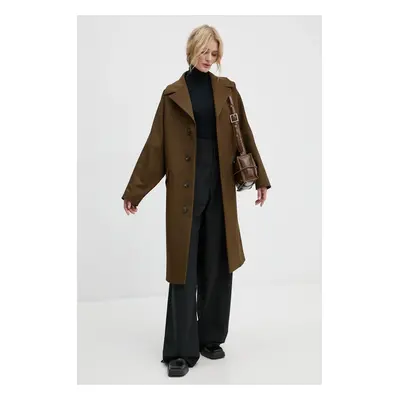 Kabát MM6 Maison Margiela dámský, zelená barva, přechodný, oversize, S62AA0087.M35222