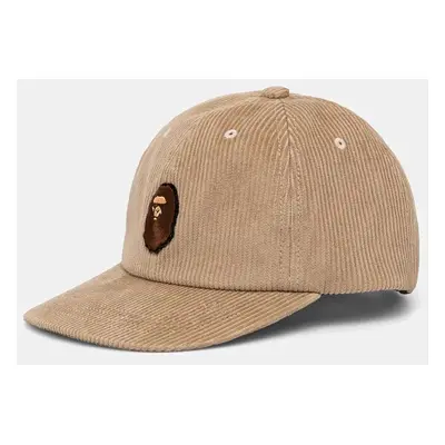 Manšestrová kšiltovka A Bathing Ape Ape Head Corduroy Cap béžová barva, s aplikací, 1K80180004