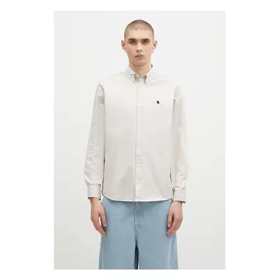 Bavlněná košile Carhartt WIP Longsleeve Madison Shirt béžová barva, regular, s límečkem button-d