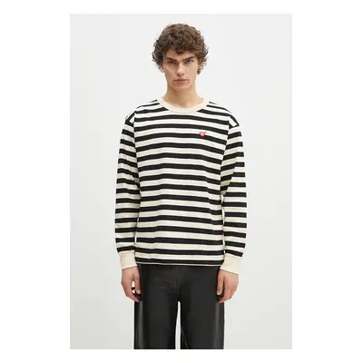 Bavlněné tričko s dlouhým rukávem Human Made Striped Longsleeve béžová barva, HM28CS039