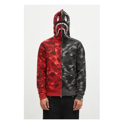 Bavlněná mikina A Bathing Ape Color Camo Separate Shark Full Zip pánská, červená barva, s kapucí