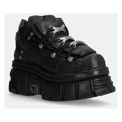 Kožené sneakers boty New Rock Negro + Nomada Negro + Tower Negro Lateral E-14 černá barva, M-106