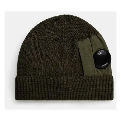 Vlněná čepice C.P. Company Knit Cap zelená barva, 17CMAC297A005509A