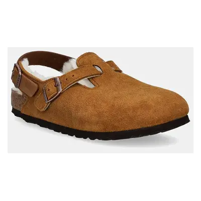 Semišové papuče Birkenstock Tokio dámské, hnědá barva, 1028382