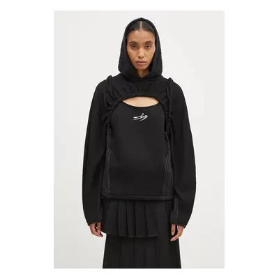 Mikina Andersson Bell Essential Cut Out Shirring Hoodie dámská, černá barva, s kapucí, hladká, a