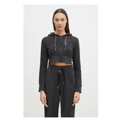 Mikina adidas Originals Femme Galore Short Fulzip Hoodie dámská, šedá barva, s kapucí, s aplikac